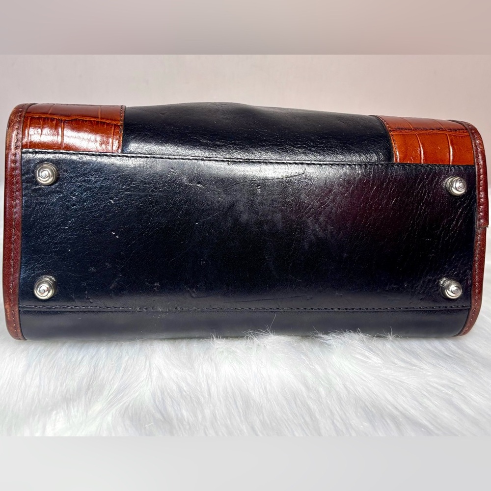 BRIGHTON Black & Brown Leather Satchel w/Silver Filigree - Picture 5 of 8
